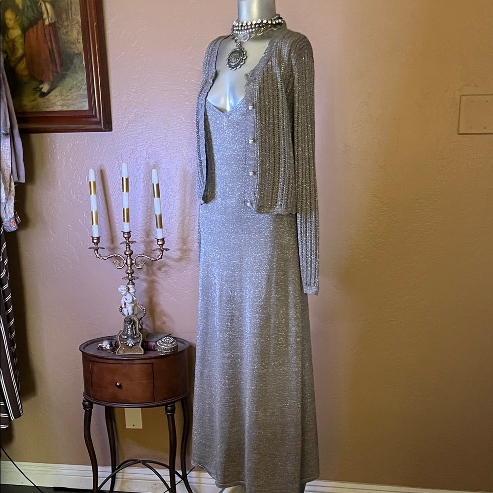 Anthropologie Taylor Sparkle Midi Dress with Matching Cardigan.  S